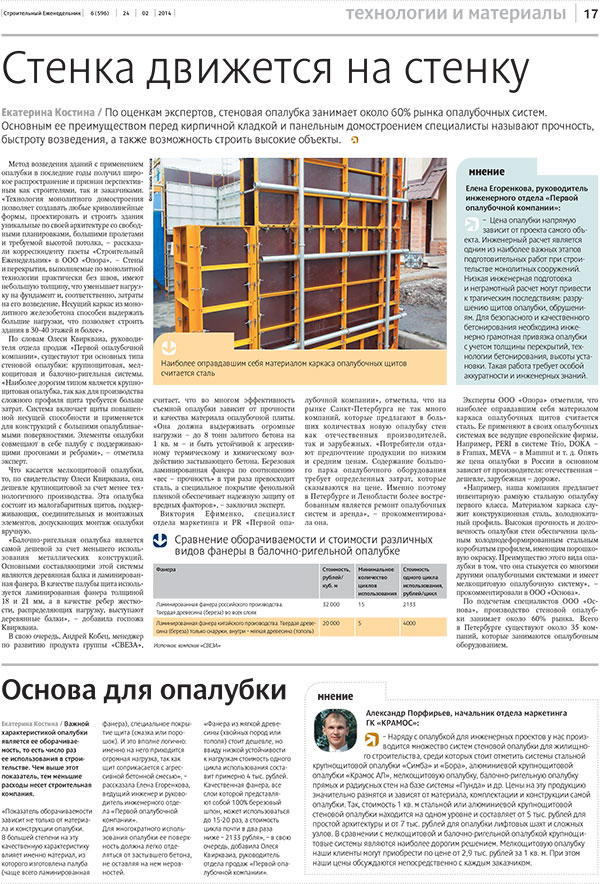 Об опалубке в различных СМИ Об опалубке в различных СМИ